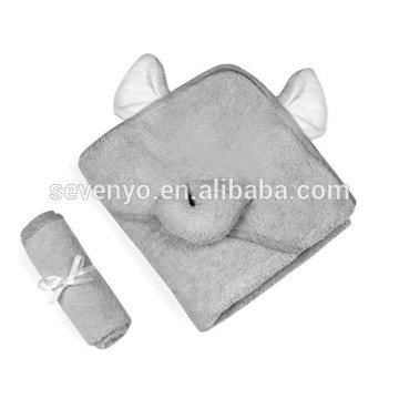 100% bamboo fiber,Luxury Hooded Baby Towel and Washcloth Set | Gray Elephant Design | Extra Soft Bamboo Baby Towel